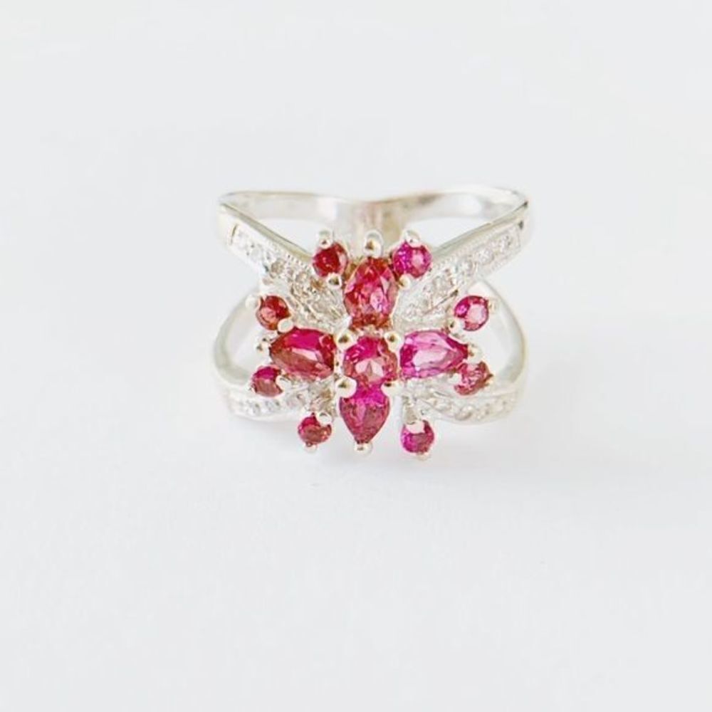 Tourmaline & Diamond Ring 14K White Gold, Unique Engagement / Anniversary Ring - Picture 12 of 15